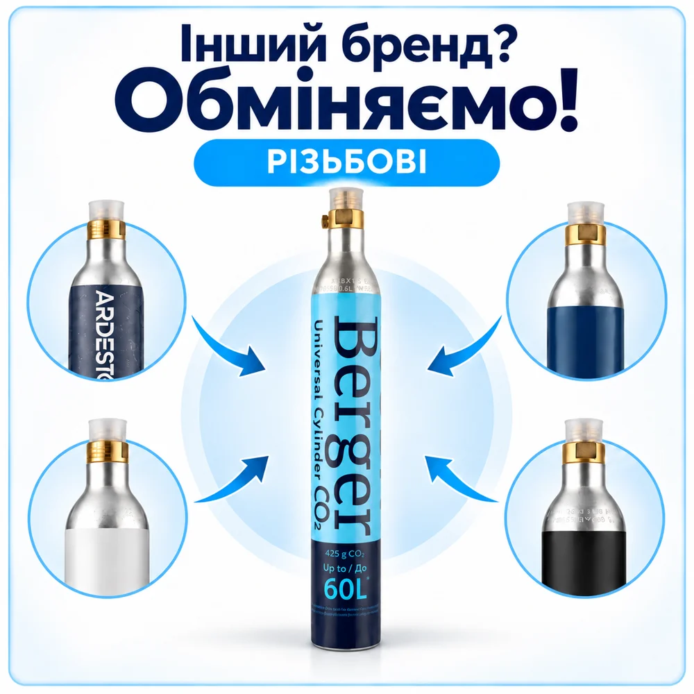 Обмін 3 різьбових балонів CO2 по 425 г - Berger / SodaStream / інші · 2