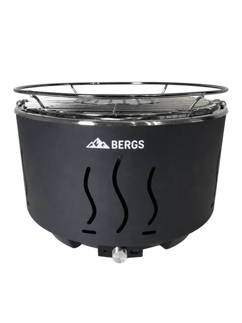 Гриль вугільний портативний Bergs CF-3101 35 см з вентилятором і чохлом чорний