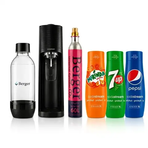 Набір для газування води SodaStream TERRA, чорний: 1 балон CO2, 1 × 1 л + 3 сиропи