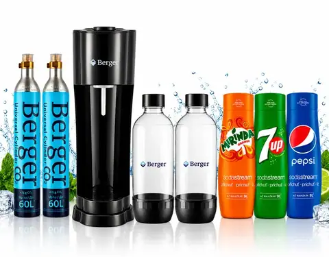 Набір для газування води Berger SM-102, чорний: 2 балони CO2, 2 × 1 л + 3 сиропи